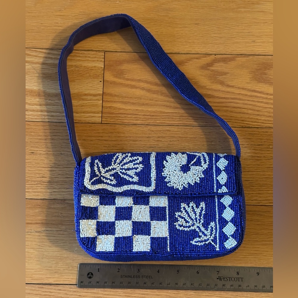 Beaded Blue and White Bag